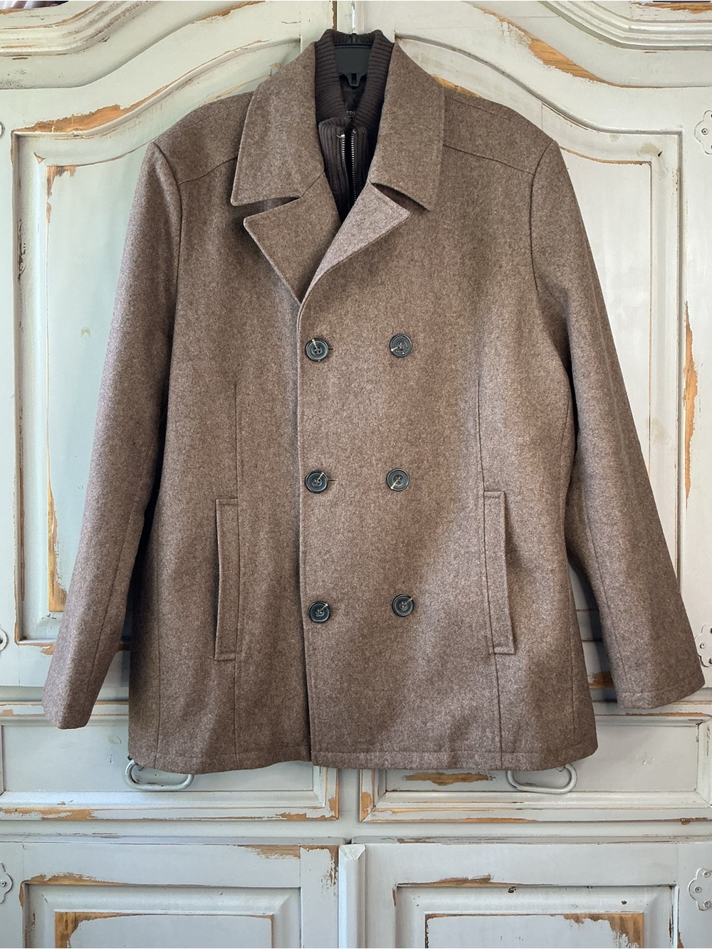 Kenneth Cole Reaction | Double-Breasted Wool Blend Peacoat European Military XL - Picture 2 of 11